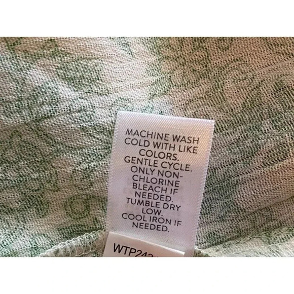 J.Jill Shirt Blouse Green Cream Blue Tassel Size Large Petite LP - Picture 5 of 5